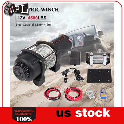 1x Electric Winch Steel Cable 12V Truck Trailer Tow 4WD Off Road 1Pcs 4500lb