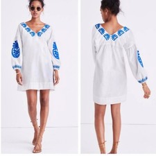 Madewell Blanca Floral White Blue Embroidered Peasant Dress 100% Cotton Small