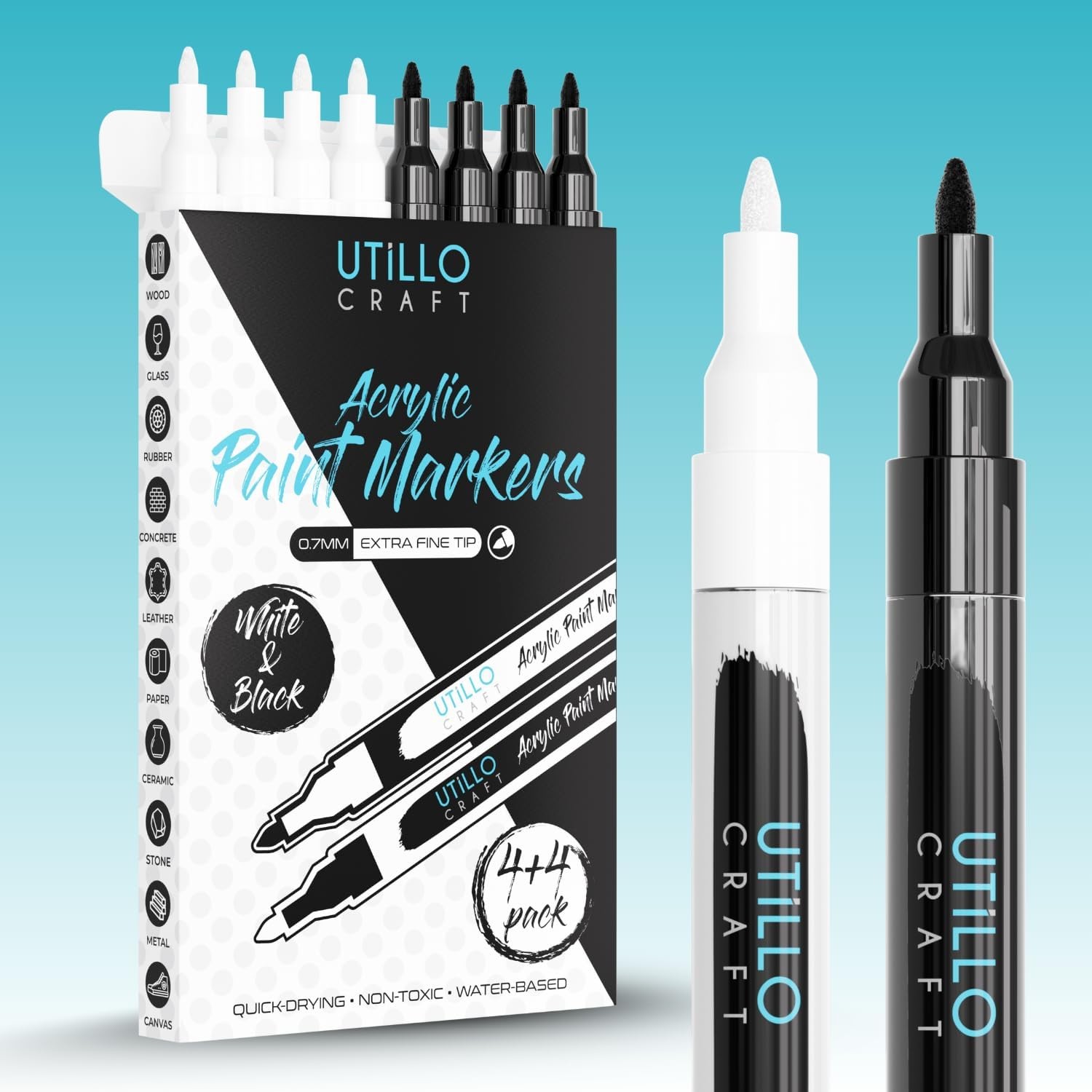 Utillo Craft Black and White Paint Pens (8-Pack) Extra Fine 