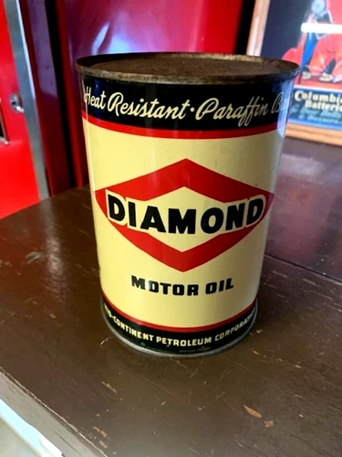 Nice NOS Vintage original FULL unopened DIAMOND DX metal Motor oil can