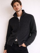 Ann Demeulemeester Mohair Double Zip Ribbed Knit Cardigan Sweater Grey XS