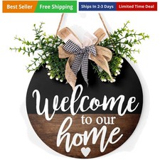 Welcome to Our Home Wooden Front Door Sign Welcome Sign Rustic Round Wreath W...