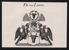 Loos coat of arms Wappen Kupferstich Genealogie Heraldik heraldry 1820