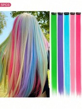 5pcs 20 Inch Multicolor Straight Synthetic Clip-In Hair Extensions