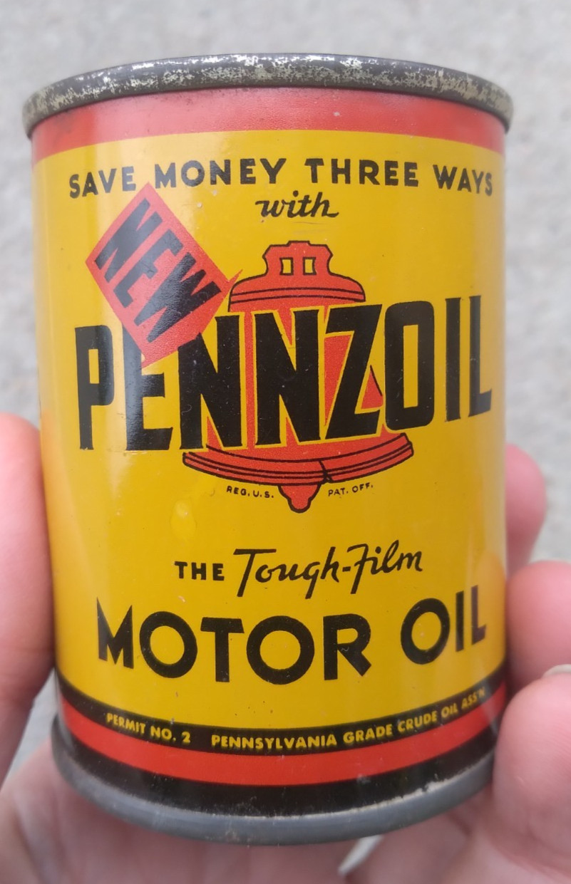 1950s Pennzoil Motor Oil Can Coin Bank Vintage Advertising Piggy Yellow Black