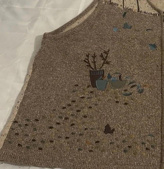 Chaleco Teddi Vintage Para Mujer Grande Bordado Tejido Escena Naturaleza Cremallera Frontal 2XL Foto 3 de 4