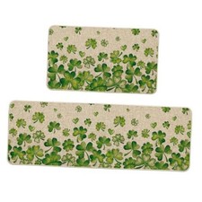 Shamrock St. Patrick's Day Kitchen Mats Set of 2, Lucky Home Decor Low
