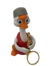 Musical Red Duck with a Saxaphone Plays music talks plays rolls interactive fun
