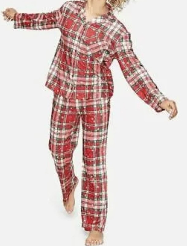 Justice Girls Christmas Pajama Set Sparkle Plaid Holiday, Size 7