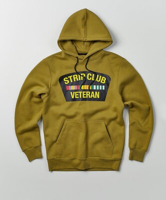 Brand New ''Strip Club Veteran'' Olive Green Heavy Duty 100% Cotton Hoodie XXL