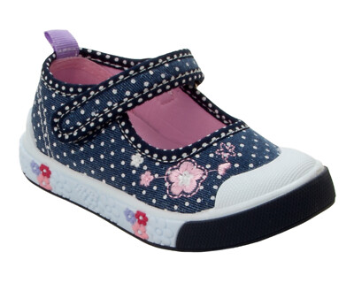 GIRLS NAVY DENIM POLKA DOT GLITTER SUMMER PUMPS