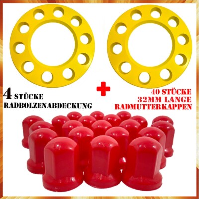 4 xRadbolzenabdeckung Kunststoff 22,5 LKW 40x32mm Lange Radmutterkappen Rot
