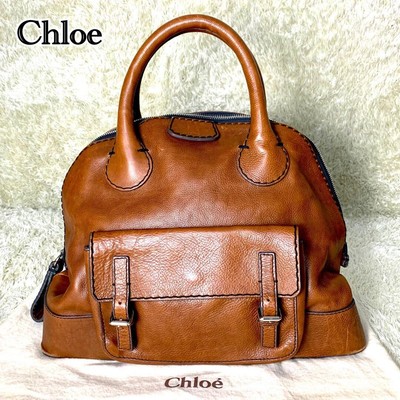 CHLOE Edith All Leather Boston bag Tote Bag Brown Used W/Storage 