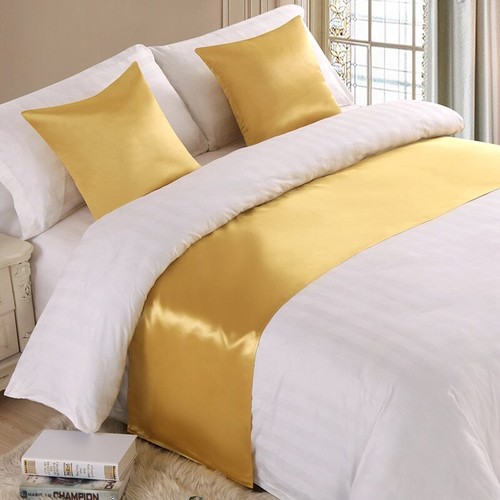 Silk Satin Bed Runner Bed Scarf Solid Color Bedspreads Home Hotel Bedroom Decor - Picture 4 of 15