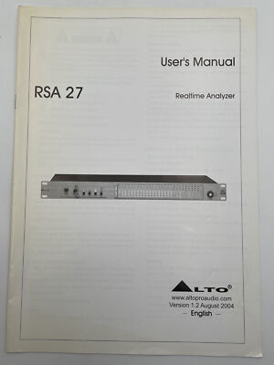 Alto RSA 27 Realtime Analyzer RTA Owners Manual Book User Guide