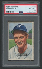 1951 Bowman 169 Sid Hudson Washington Senators PSA 6 Vintage Baseball Card