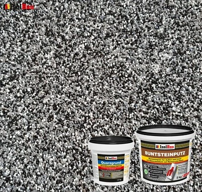 ISOLBAU Buntsteinputz SET Mosaikputz BP30 (schwarz, grau, weiss) 5kg + Quarzgrund 1,5 kg