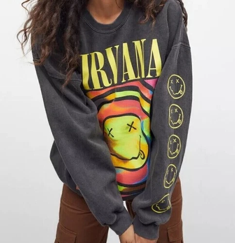 New Nirvana Smiley Face Crewneck Sweatshirt Casual hoodie Heliconia Color Giftš§„ - Picture 11 of 15