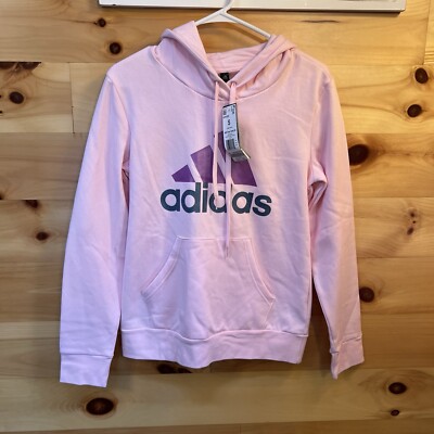 Adidas Women’s Size Small Pink Hooded Sweatshirt Center Logo Hoodie Pocket 