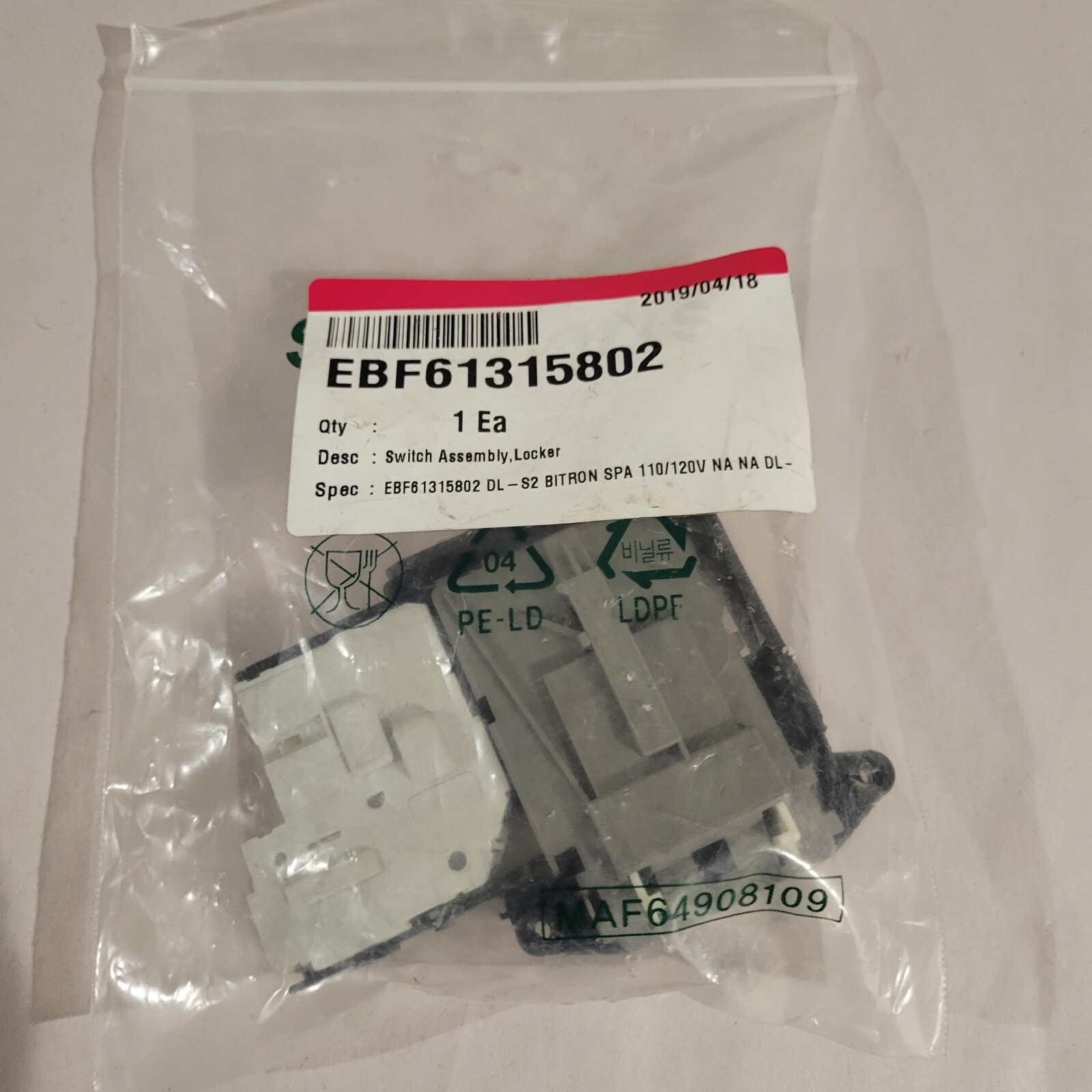 LG Washer Door Lock Switch Assembly EBF61315802 eBay