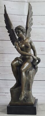 25'' Bronze Marble Base Winged Victory Athena Nike Paris Louvre Sculpture Decor