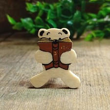 Bookworm Hand Painted Bear Pin Fridge Magnet Book Lover Student Gift Teddy Badge