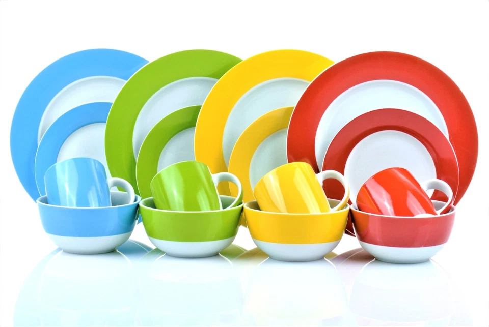 Geschirr Kombiset COLORBAND 16tlg./4 Pers. Porzellan rot-gelb-grün-blau Retsch