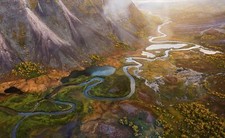 Landscape nature river mountains fall sunlight trees Custom Gaming Mat Desk