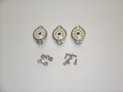 CERAMIC 9 pin 12AX7 tube sockets, TOP MOUNT, with mounting hardware, 3 pcs.