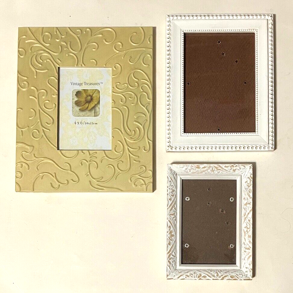 Picture Frames Ornate Cottage Farmhouse - Painted White Ochre Texture Carved-image