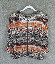 Chico's Ruched Zip Front Jacket Womens 2 Animal Print Stretch Knit Art Boho Chic