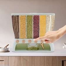 6 Grids Cereal Dispenser Box Dry Rice Grain Food Container W/ Measuring Cup