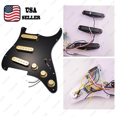 Prewired-Loaded SSS Pickguard Ceramic Pickups For Strat Black(3 Ply)&Gold