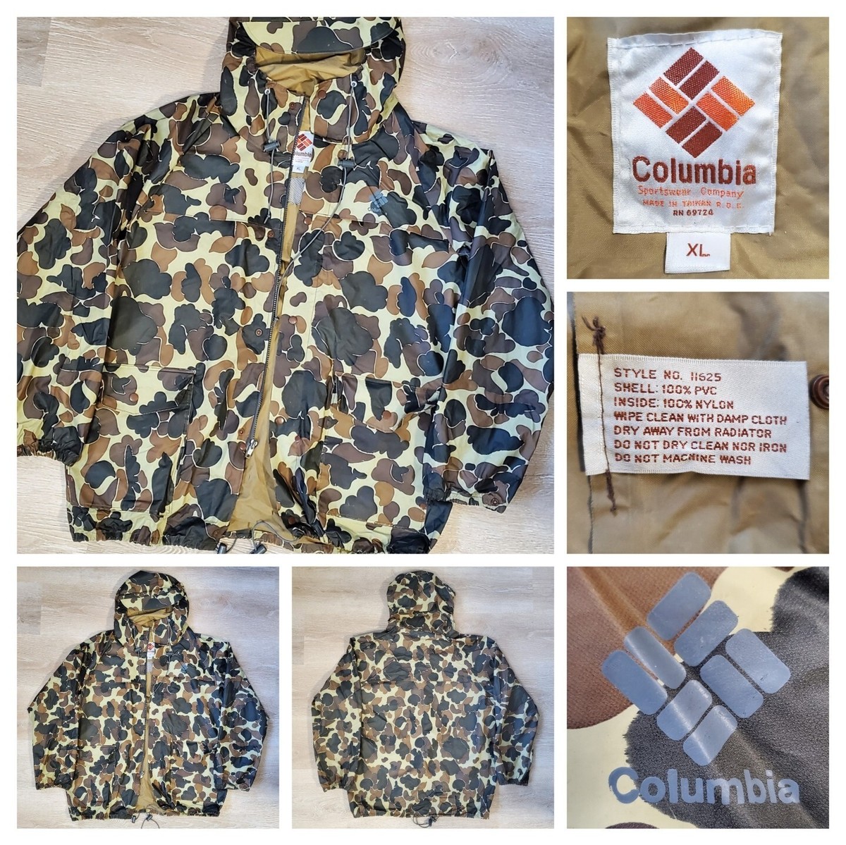 Vintage 90s Columbia Jacket Mens XL Brown Duck Camo Rain Vintage 90s Columbia Jacket Mens XL Brown Duck Camo Rain