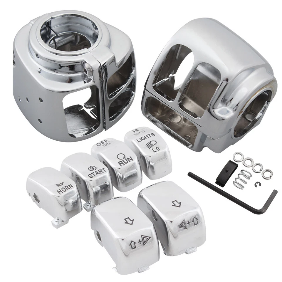 Kits de cubierta de carcasa de interruptor cromado para Harley + 6 tapas de botón de interruptor de control manual Foto 2 de 4