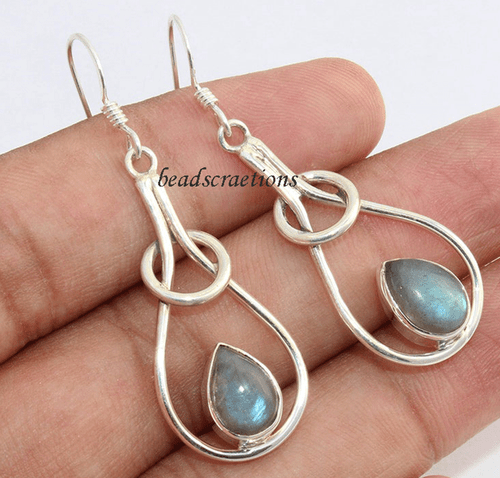 Pendientes colgantes de plata de ley 925 con piedras preciosas de labradorita para regalo de Navidad - Imagen 3 de 6
