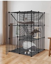3-Tier Multi-Level Metal Small Animal Cage, Black, Hammock, Stairs, Secure Doors