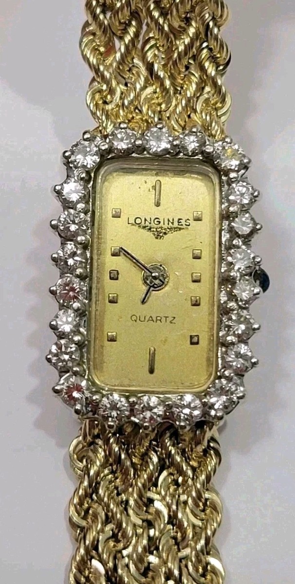 Longines 14k Solid Gold Diamond Bezel 14x20mm Quartz Ladies Watch