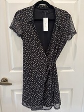 NWT Urban Outfitters Ditsy Floral Wrap Dress Black/White sz MM