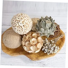 6pcs 3.5inch Woven Wicker Rattan Balls Decorative Ball Twig Orbs Beige White
