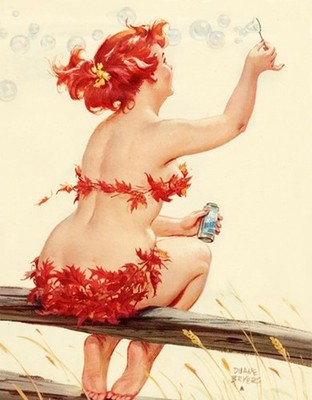 Duane Bryers' plump and pretty Hilda  Blowing Bubble 16''X20'' GLOSSY POSTER PRINT