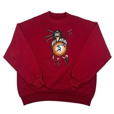 Vintage 90s Native American Warrior Graphic Crewneck Sweatshirt Size Large USA
