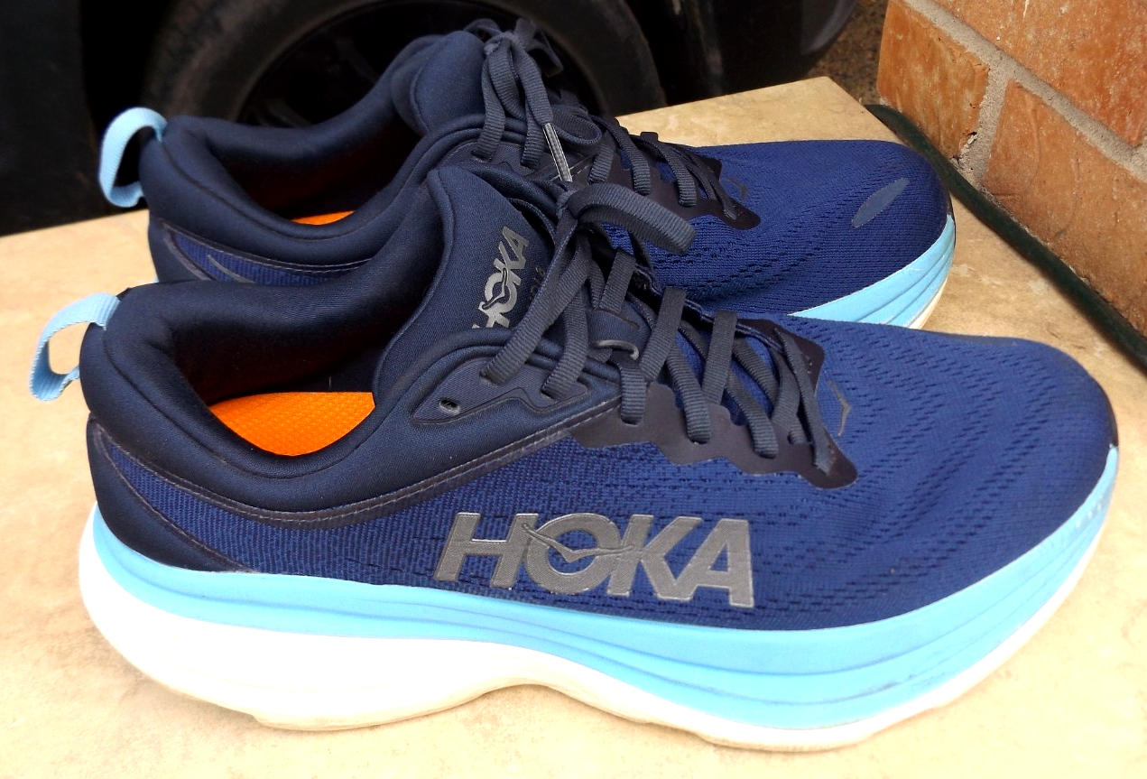 Men's Hoka ONE BONDI 8  Blue TEAL WIDE Size 10 2E GOOD TREAD  RUNNING CUSHIONED