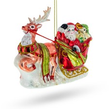 Santa  s Sleigh Ride with Reindeer Glass Ornament