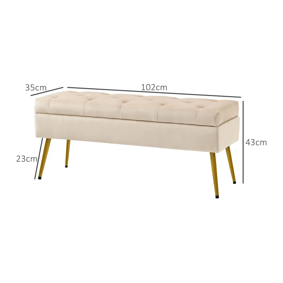 HOMCOM Sitzbank Polsterbank mit Stauraum Bettbank mit Samtoptik für Flur Beige - Bild 4 von 4