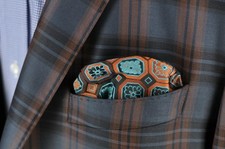 Lord R Colton Masterworks Pocket Square - Brown  Turquoise Geo Silk - 75 New