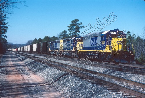 Original Slide- CSXT SD40m 8357 NEW Paint & Train At Manchester, GA. 2/ ...