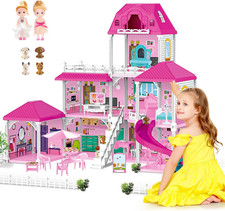 Case per Bambole E Giocattoli Con Mobili, Accessori E Scivolo, Villa Da Sogno E 