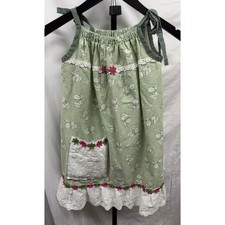 Vintage Handmade Little Girls Winnie the Pooh Lace Ruffle Hem Flower Smock Dress