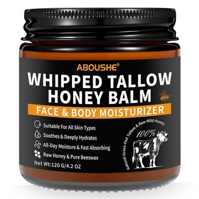 Beef Tallow for Skin, Tallow and Honey Balm for Face, Organic Grass-fed Beef